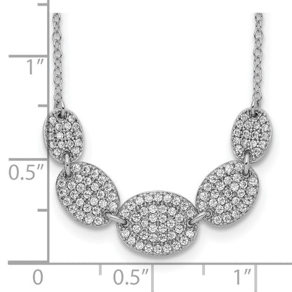 Sterling Silver Rhodium-Plated 5-Cz Ovals W/2In Ext Necklace