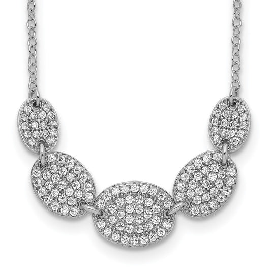 Sterling Silver Rhodium-Plated 5-Cz Ovals W/2In Ext Necklace