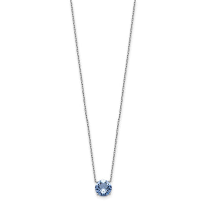 Sterling Silver Rhodium Plated Blue Swarovski Crystal 16.5 Inch Necklace With 2 Extension