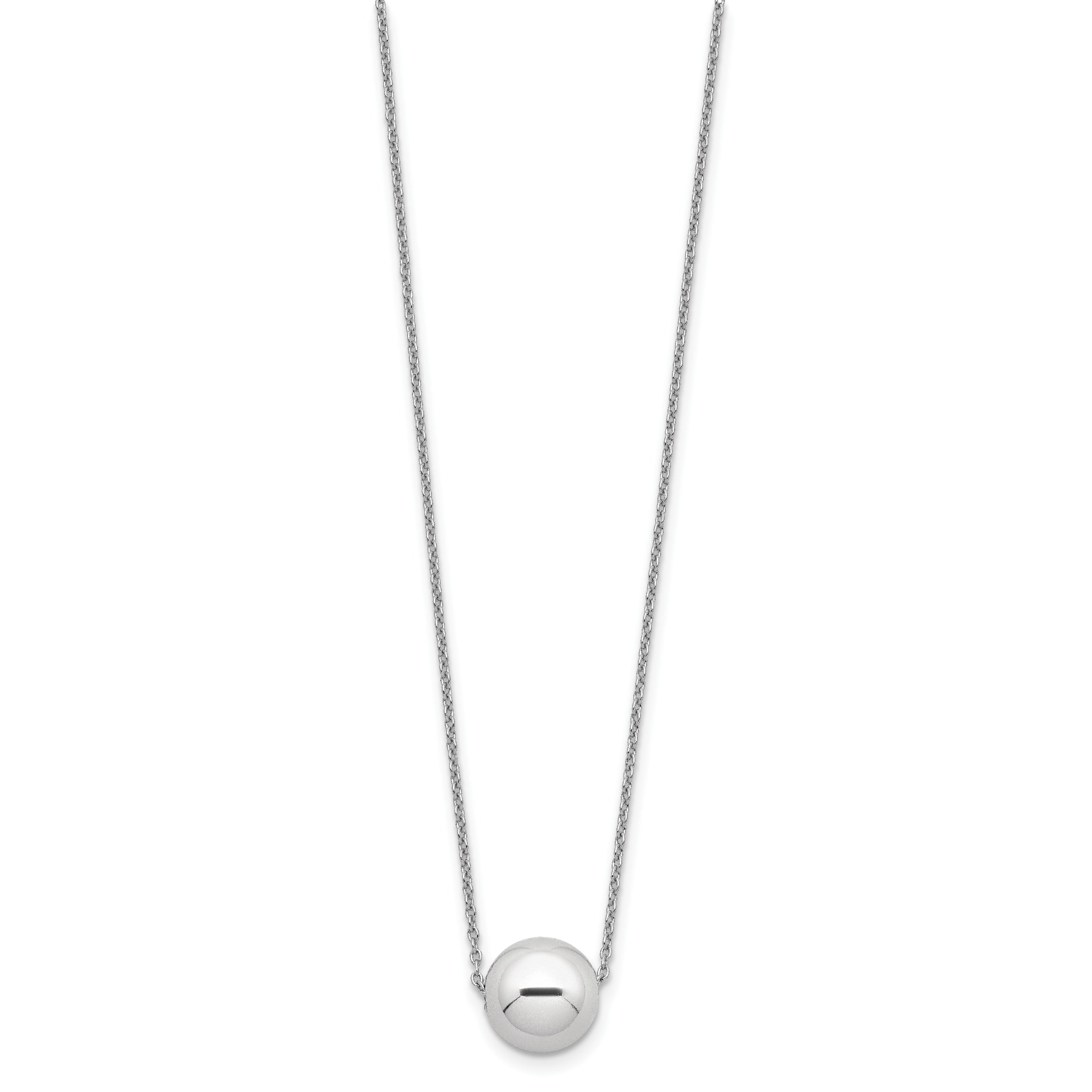 Sterling Silver Rhodium-Plated Polished Bead Necklace