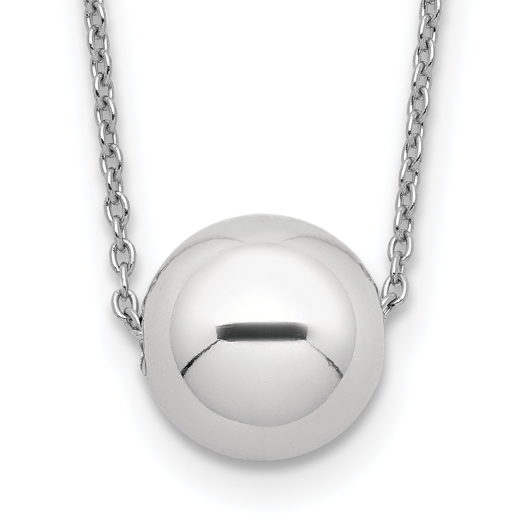 Sterling Silver Rhodium-Plated Polished Bead Necklace