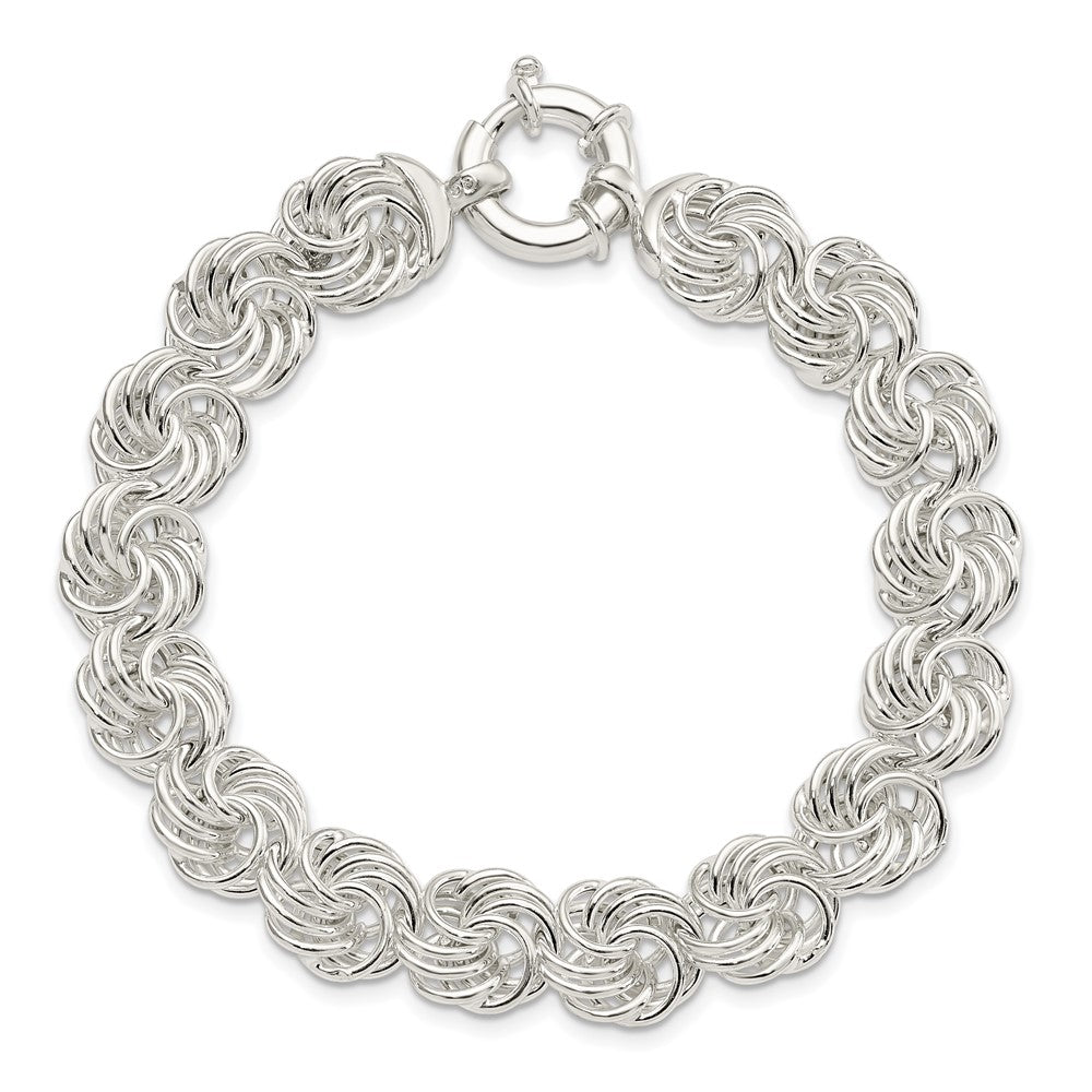 8 Inch Sterling Silver Polished Circles Fancy Link Bracelet