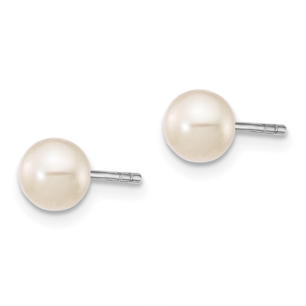 12 Inch Sterling Silver Madi K Rhodium-Plated 5-6mm Semi-Round Freshwater Cultured Pearl 12In Necklace, 4In Bracelet & Stud Earrring Set