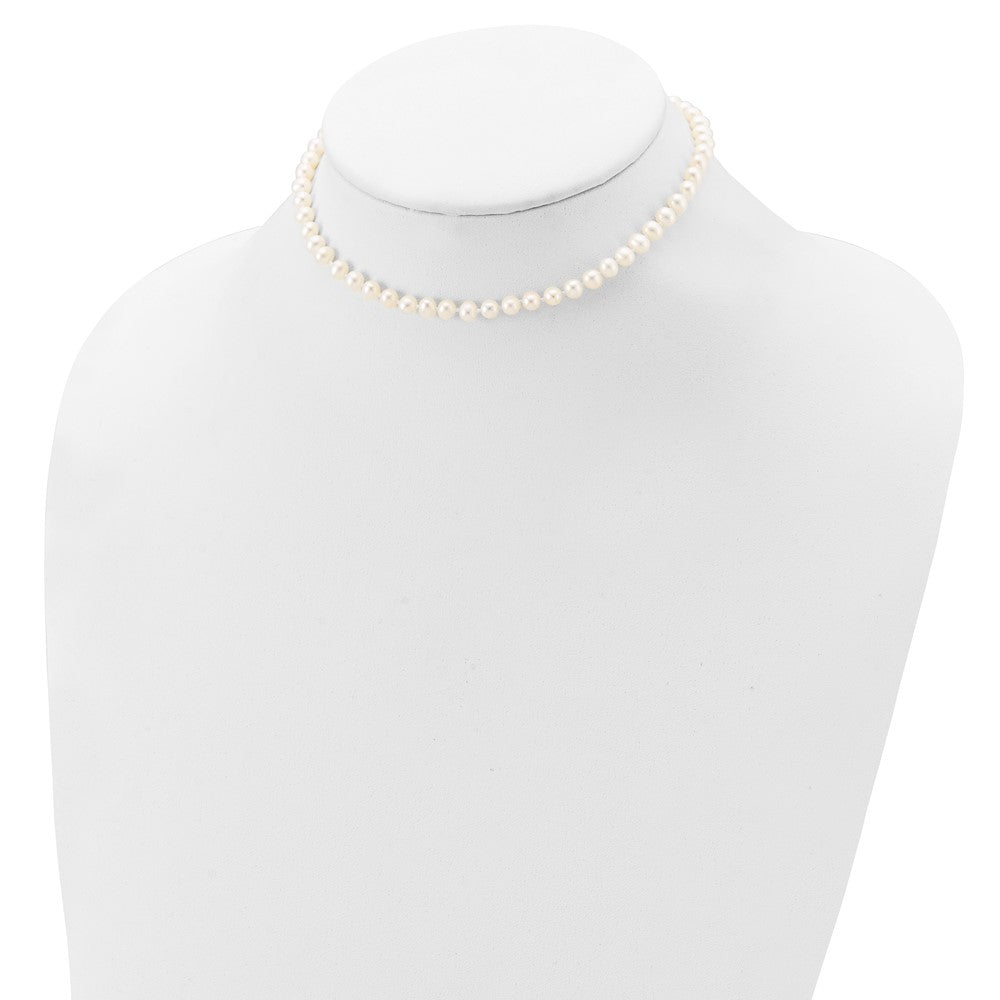 12 Inch Sterling Silver Madi K Rhodium-Plated 5-6mm Semi-Round Freshwater Cultured Pearl 12In Necklace, 4In Bracelet & Stud Earrring Set
