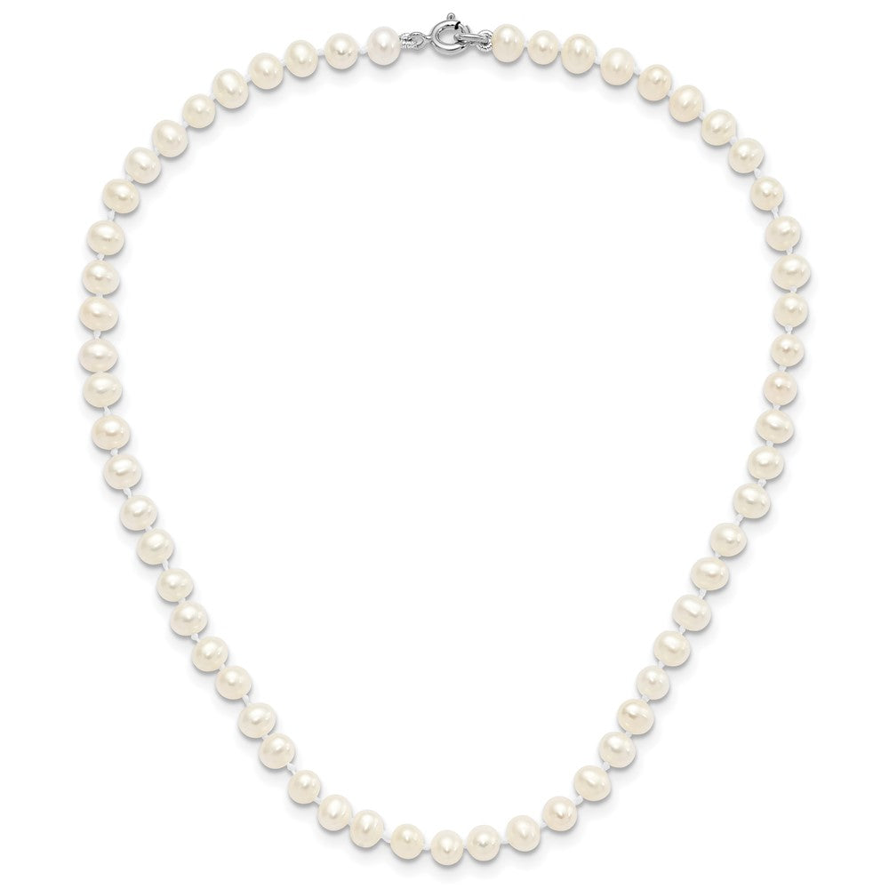 12 Inch Sterling Silver Madi K Rhodium-Plated 5-6mm Semi-Round Freshwater Cultured Pearl 12In Necklace, 4In Bracelet & Stud Earrring Set