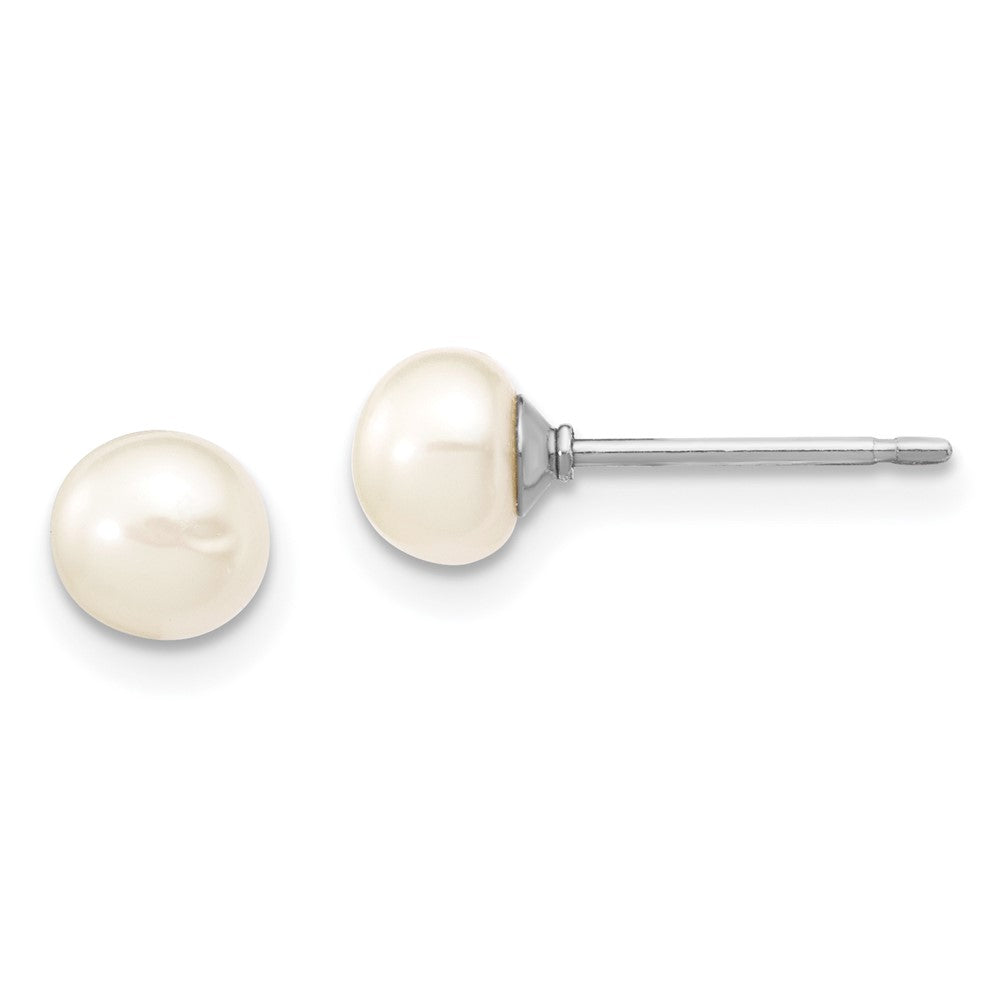 14 Inch Sterling Silver Madi K Rhodium-Plated 5-6mm Semi-Round Freshwater Cultured Pearl 12In Necklace, 4In Bracelet & Button Earrring Set