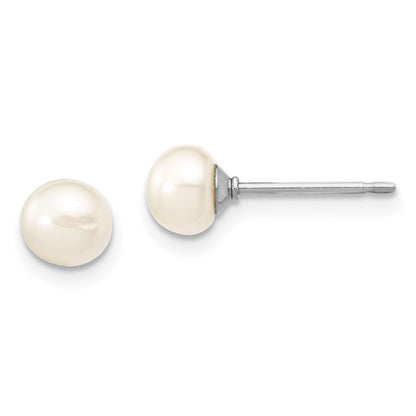 14 Inch Sterling Silver Madi K Rhodium-Plated 5-6mm Semi-Round Freshwater Cultured Pearl 12In Necklace, 4In Bracelet & Button Earrring Set