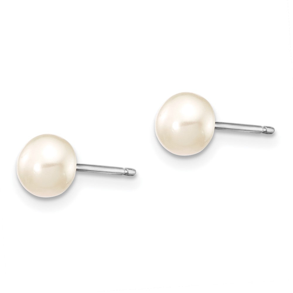 14 Inch Sterling Silver Madi K Rhodium-Plated 5-6mm Semi-Round Freshwater Cultured Pearl 12In Necklace, 4In Bracelet & Button Earrring Set