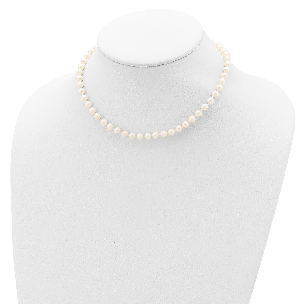 14 Inch Sterling Silver Madi K Rhodium-Plated 5-6mm Semi-Round Freshwater Cultured Pearl 12In Necklace, 4In Bracelet & Button Earrring Set