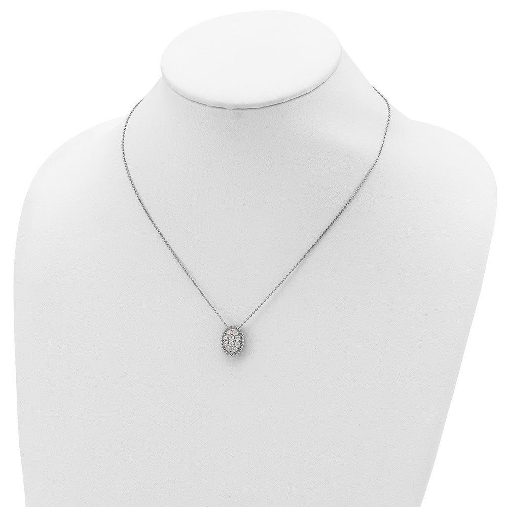 Sterling Silver Shimmer Rhodium-Plated 18 Inch 10 Stone Oval Cz Necklace