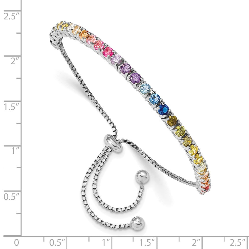 Sterling Silver Prizma Rhodium-Plated 3mm Colorful Cz Adjustable Bolo Bracelet