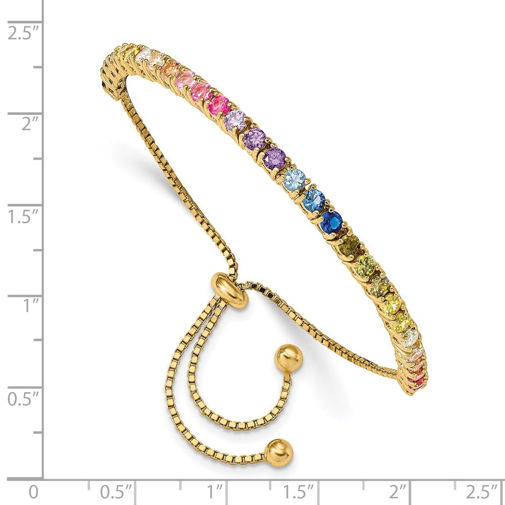 Sterling Silver Prizma Gold-Tone 14K Flash Gold-Plated 3mm Colorful Cz Adjustable Bolo Bracelet
