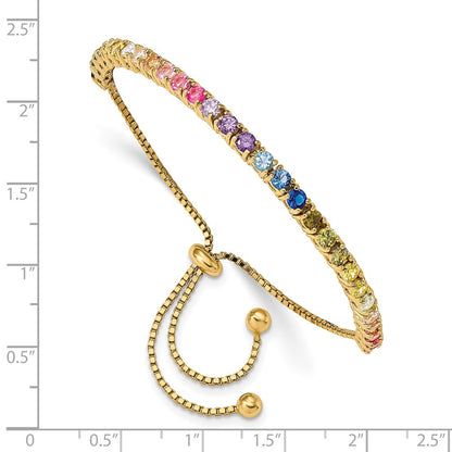 Sterling Silver Prizma Gold-Tone 14K Flash Gold-Plated 3mm Colorful Cz Adjustable Bolo Bracelet