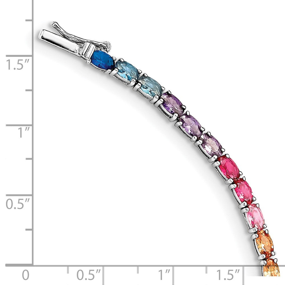 Sterling Silver Prizma Rhodium-Plated 7.5 Inch Oval Colorful Cz Tennis Bracelet