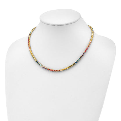 Sterling Silver Prizma Gold-Tone 14K Flash Gold-Plated 18 Inch Oval Colorful Cz Necklace
