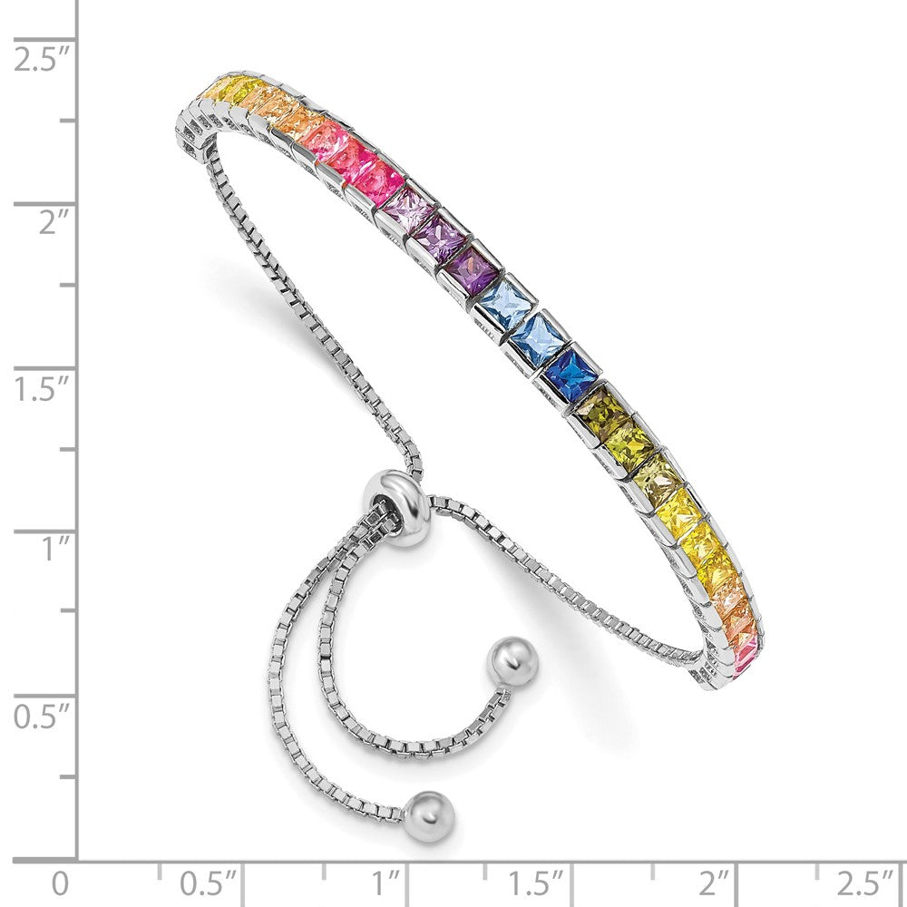 Sterling Silver Prizma Rhodium-Plated 4mm Channel-Set Colorful Cz Adjustable Bolo Bracelet