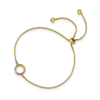 Sterling Silver Prizma Gold-Tone 14K Flash Gold-Plated Colorful Cz Open Circle Adjustable Bolo Bracelet