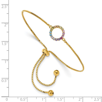 Sterling Silver Prizma Gold-Tone 14K Flash Gold-Plated Colorful Cz Open Circle Adjustable Bolo Bracelet