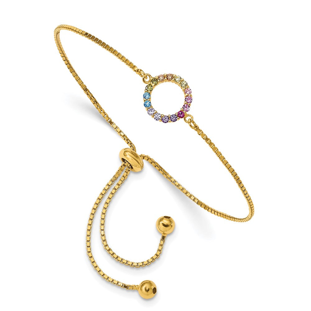 Sterling Silver Prizma Gold-Tone 14K Flash Gold-Plated Colorful Cz Open Circle Adjustable Bolo Bracelet