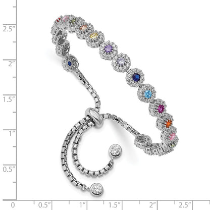 Sterling Silver Prizma Rhodium-Plated White And Colorful Cz Adjustable Bolo Bracelet