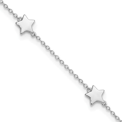 Sterling Silver Rhodium-Plated Stationed Star With 2In Ext. Anklet