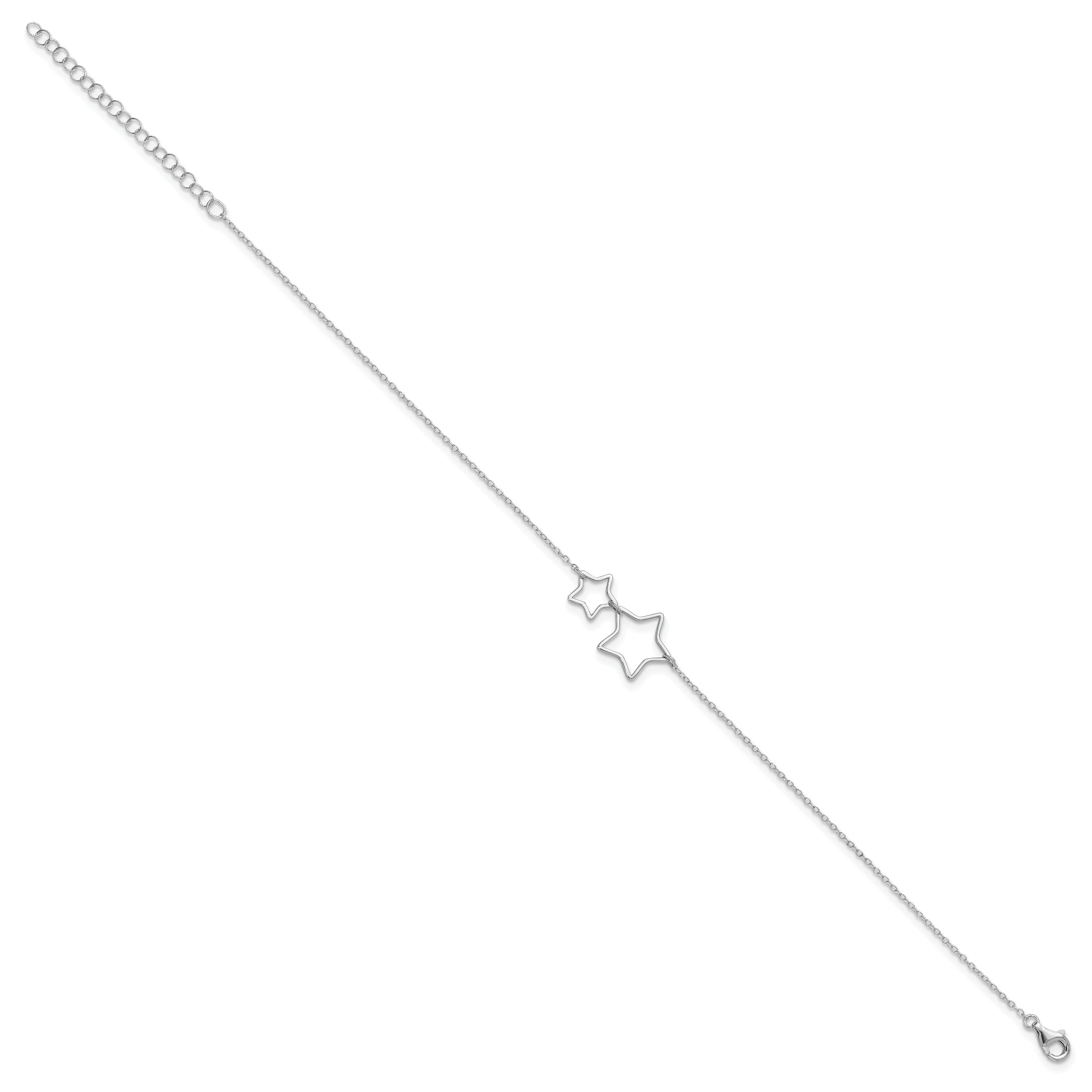 Sterling Silver Rhodium-Plated Cut-Out Stars W/ 2In Ext. Anklet
