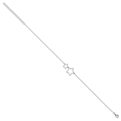 Sterling Silver Rhodium-Plated Cut-Out Stars W/ 2In Ext. Anklet