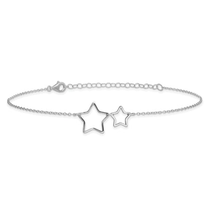 Sterling Silver Rhodium-Plated Cut-Out Stars W/ 2In Ext. Anklet