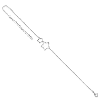 Sterling Silver Rhodium-Plated Cut-Out Stars W/ 2In Ext. Anklet
