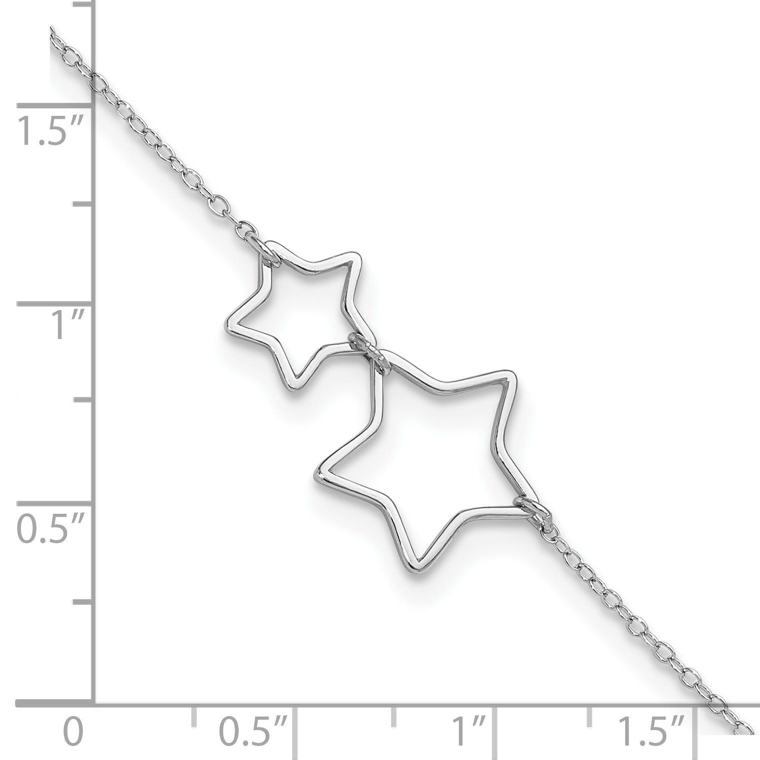 Sterling Silver Rhodium-Plated Cut-Out Stars W/ 2In Ext. Anklet