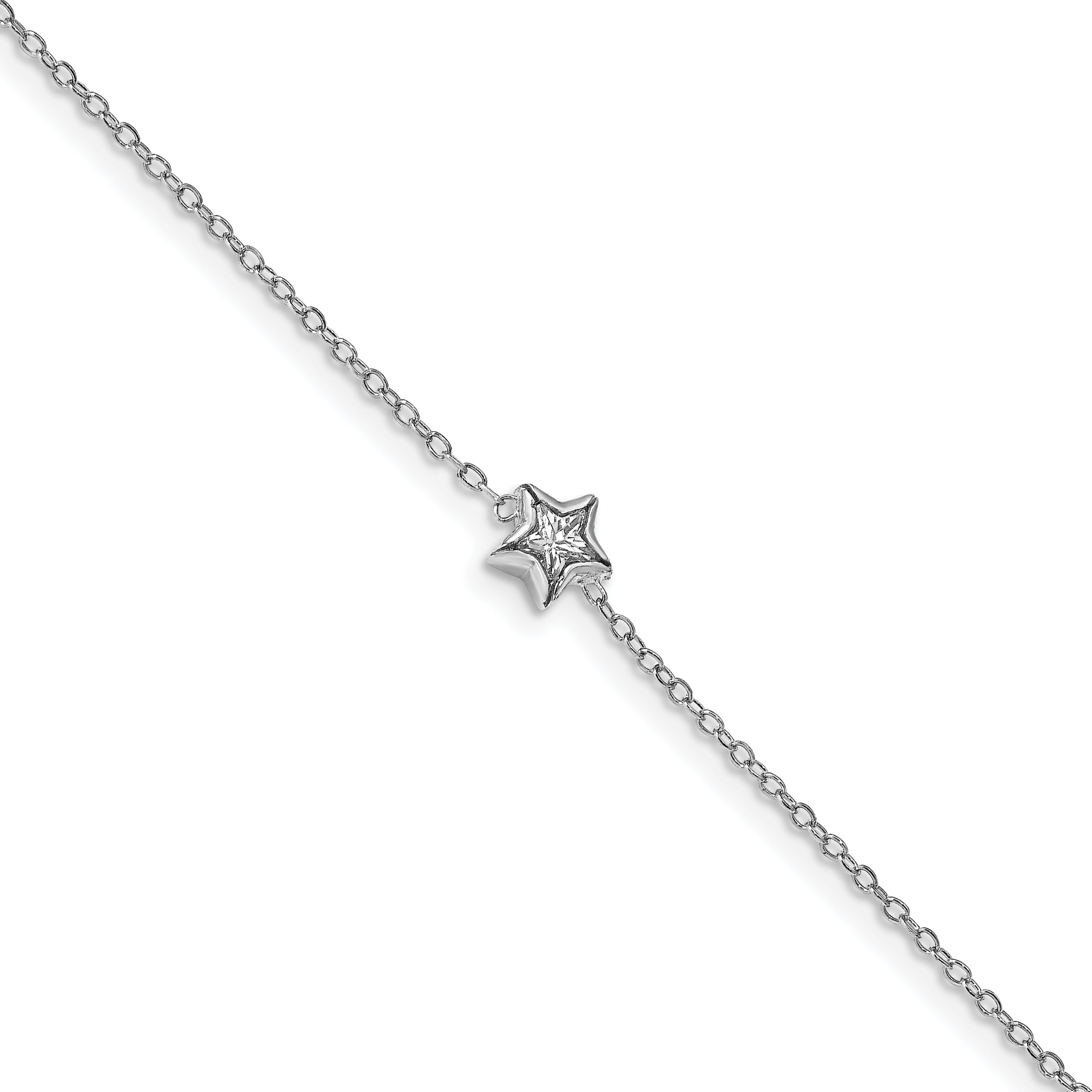 6.75 Inch Sterling Silver Rhodium-Plated Bezel Set Cz W/ .5In Ext. Bracelet