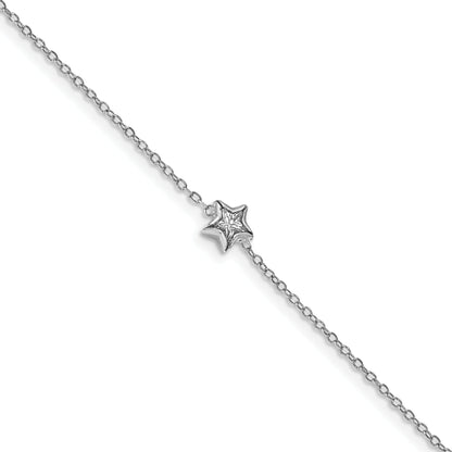 6.75 Inch Sterling Silver Rhodium-Plated Bezel Set Cz W/ .5In Ext. Bracelet