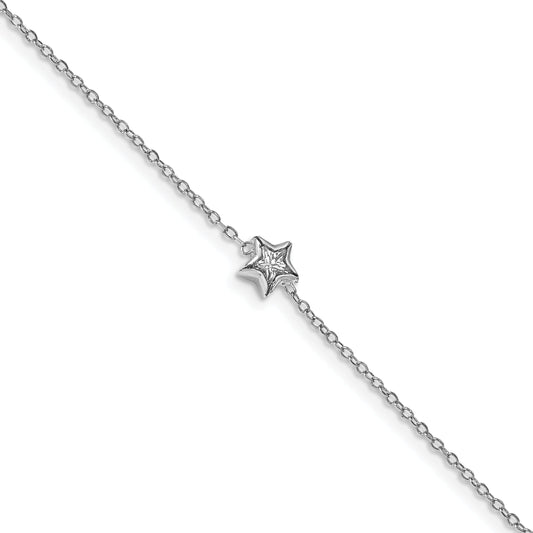 6.75 Inch Sterling Silver Rhodium-Plated Bezel Set Cz W/ .5In Ext. Bracelet