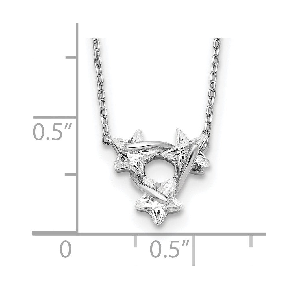 Sterling Silver Rh-Plated Triple Cz Star W/ 1.25 Ext. Pendant Choker