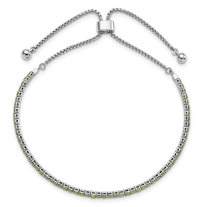 Sterling Silver Rhod-Plated August Light Green Cz Adjustable Bracelet