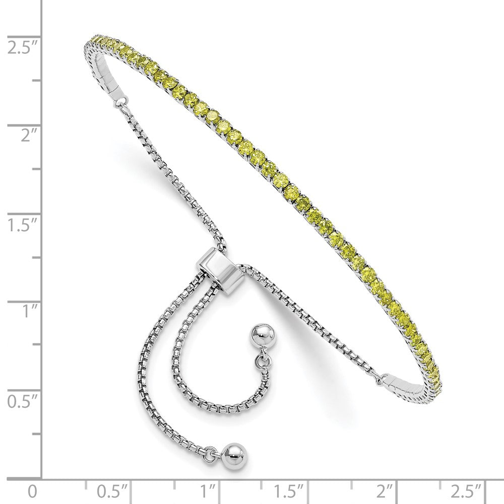 Sterling Silver Rhod-Plated August Light Green Cz Adjustable Bracelet