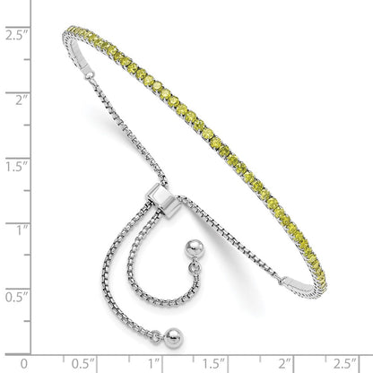 Sterling Silver Rhod-Plated August Light Green Cz Adjustable Bracelet