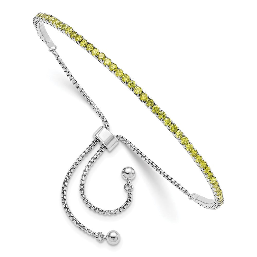Sterling Silver Rhod-Plated August Light Green Cz Adjustable Bracelet