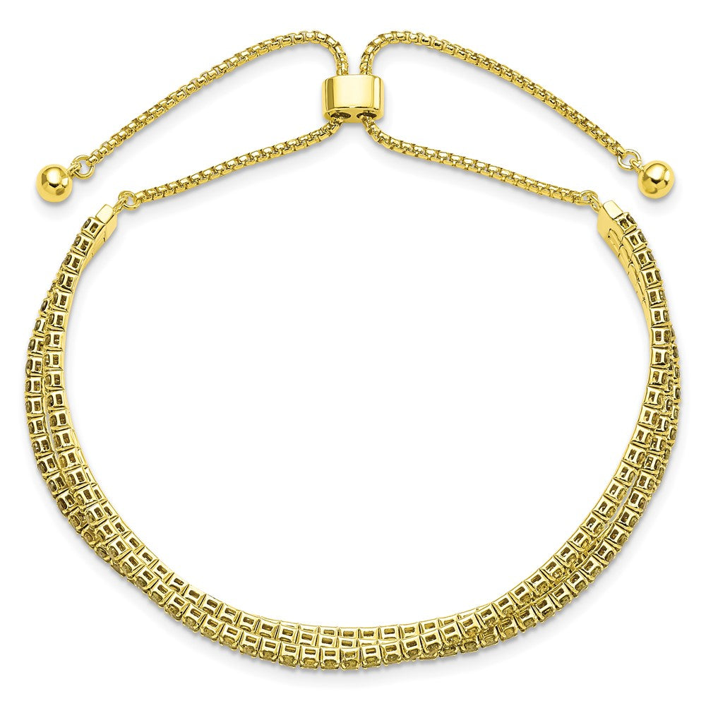 Sterling Silver Ss Gold Tone August Light Green Triple Cz Adjustable Bracelet