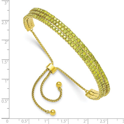 Sterling Silver Ss Gold Tone August Light Green Triple Cz Adjustable Bracelet