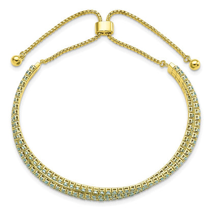 Sterling Silver Ss Rhod Plated December Bright Blue Triple Cz Adjustable Bracelet