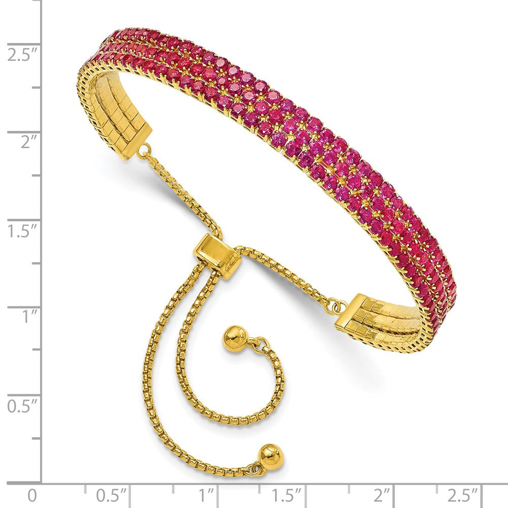 Sterling Silver Ss Gold Tone July Dark Pink Triple Cz Adjustable Bracelet