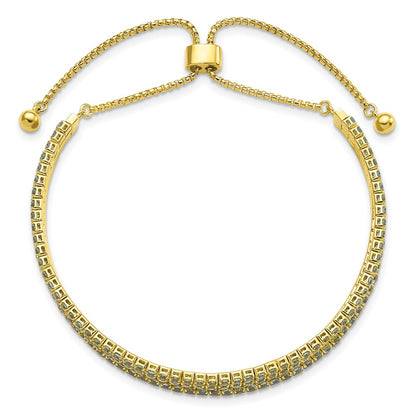 Sterling Silver Ss Gold Tone March Light Blue Triple Cz Adjustable Bracelet