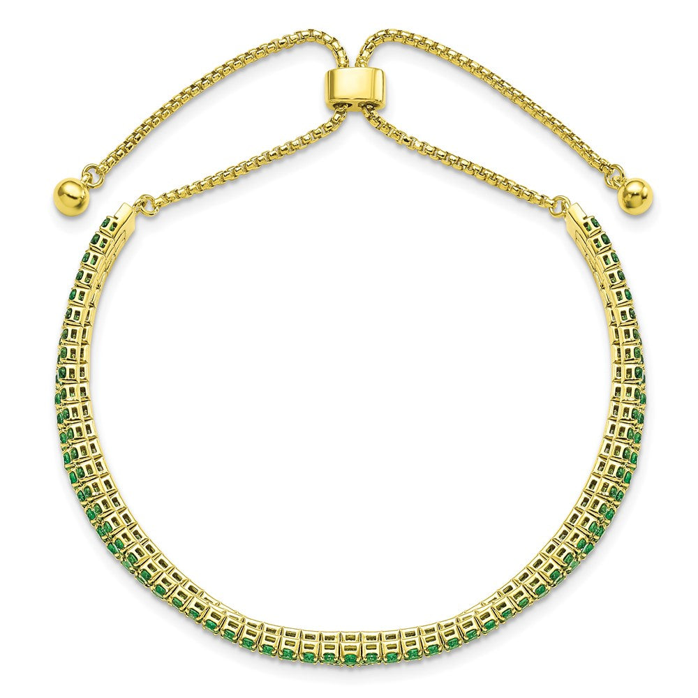 Sterling Silver Ss Gold Tone May Green Triple Cz Adjustable Bracelet