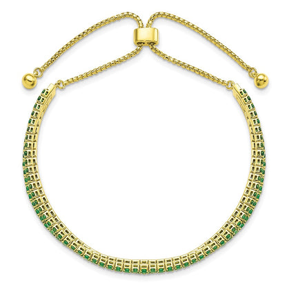 Sterling Silver Ss Gold Tone May Green Triple Cz Adjustable Bracelet