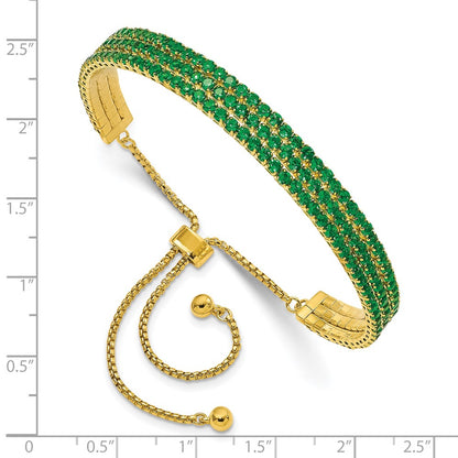 Sterling Silver Ss Gold Tone May Green Triple Cz Adjustable Bracelet