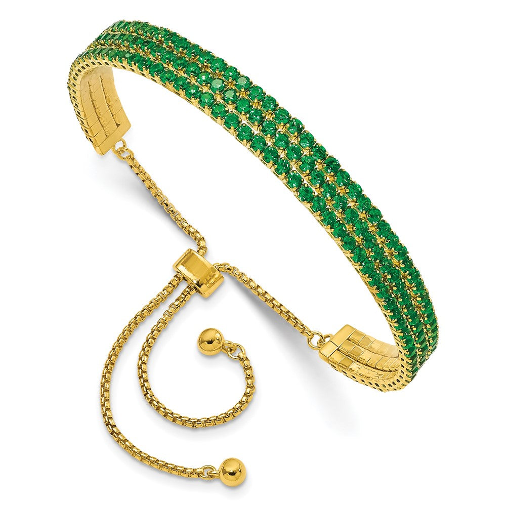 Sterling Silver Ss Gold Tone May Green Triple Cz Adjustable Bracelet