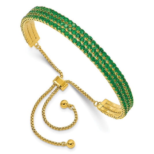 Sterling Silver Ss Gold Tone May Green Triple Cz Adjustable Bracelet