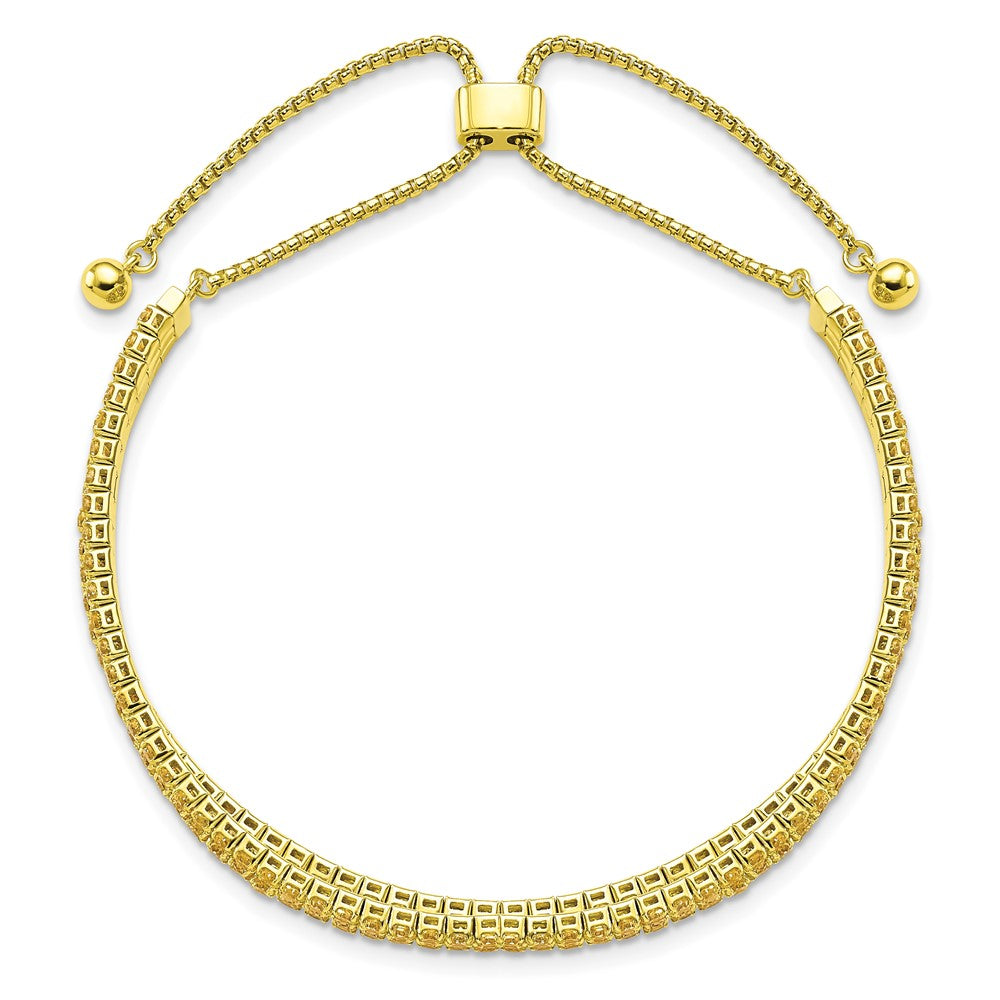 Sterling Silver Ss Gold Tone November Yellow Triple Cz Adjustable Bracelet