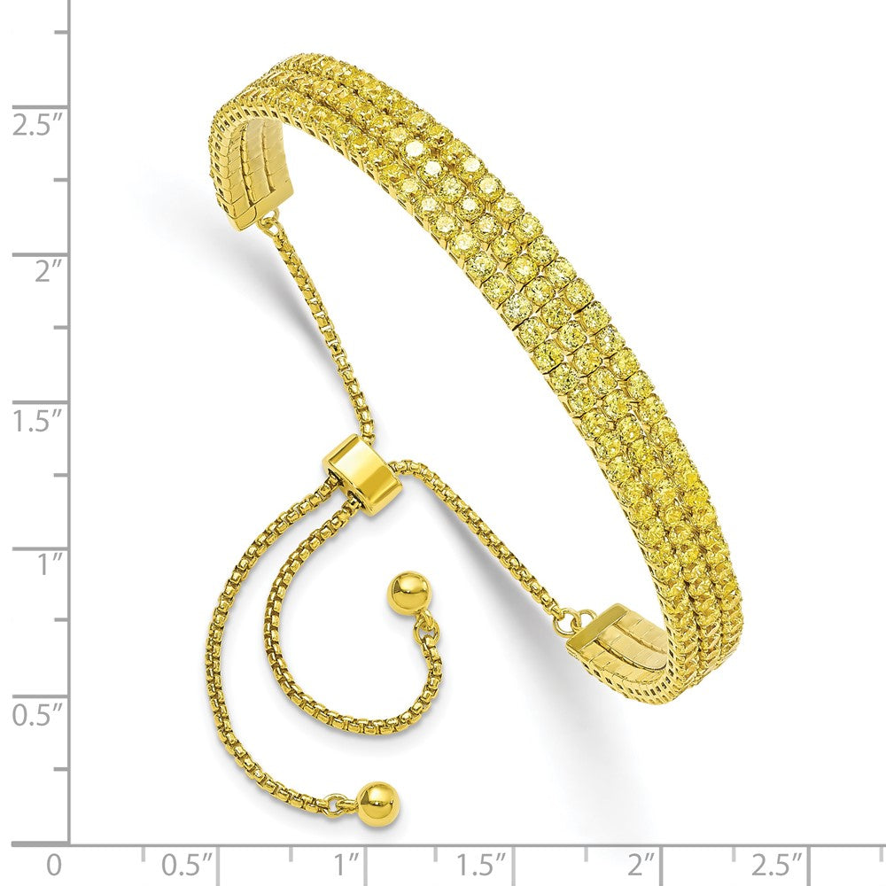 Sterling Silver Ss Gold Tone November Yellow Triple Cz Adjustable Bracelet